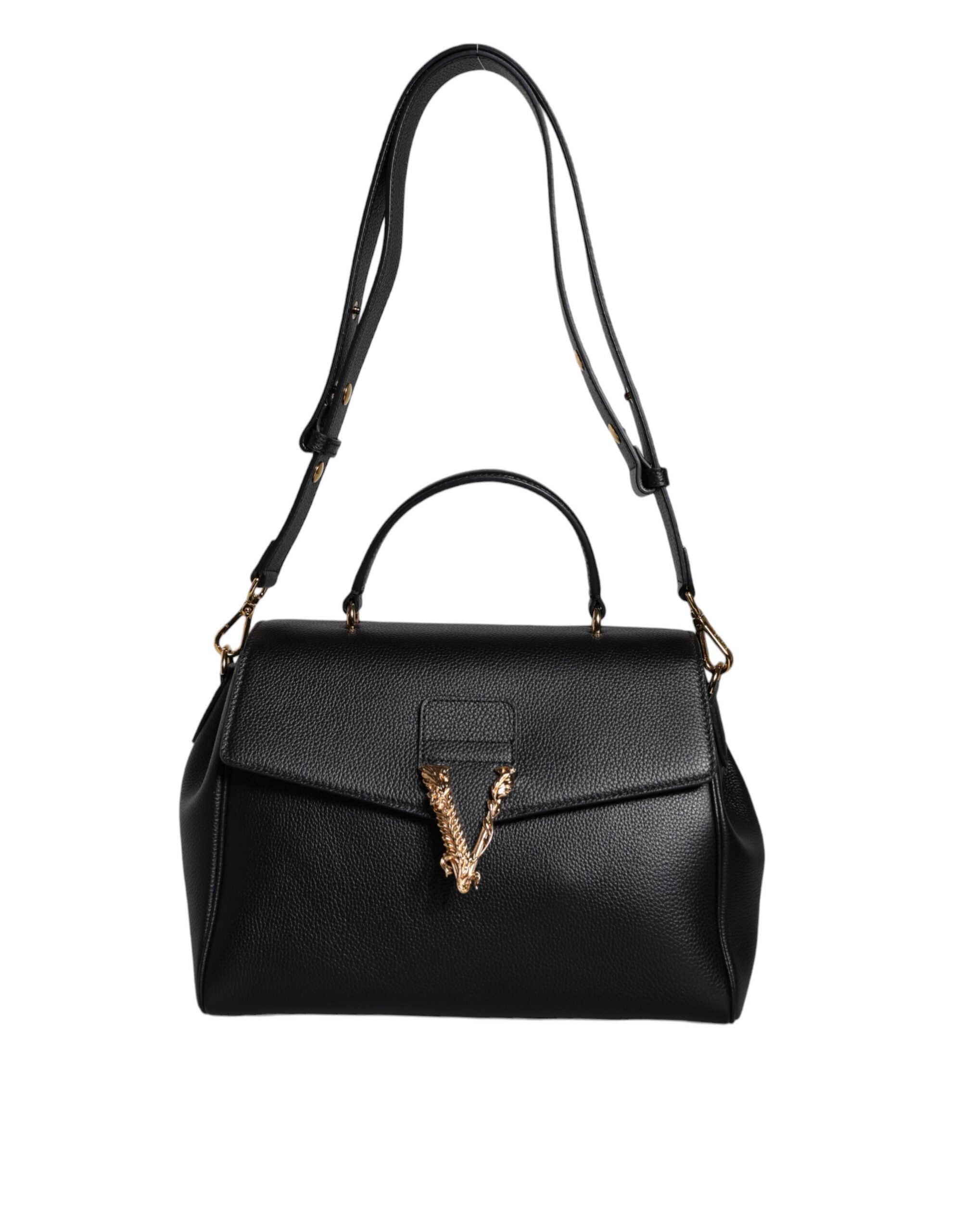 Bolso bandolera Versace de piel de becerro granulada con asa superior en color negro