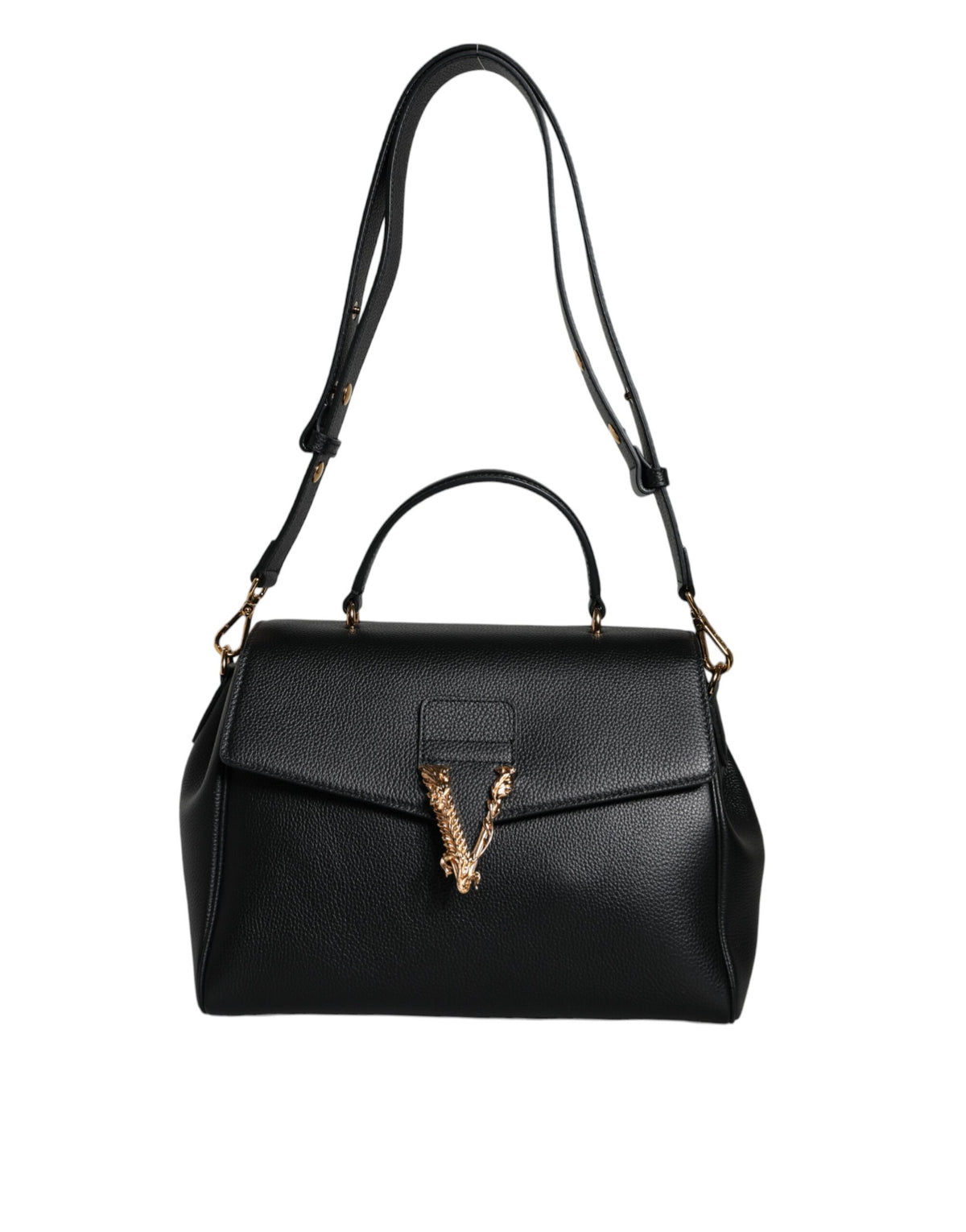 Bolso bandolera Versace de piel de becerro granulada con asa superior en color negro
