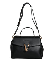 Bolso bandolera Versace de piel de becerro granulada con asa superior en color negro