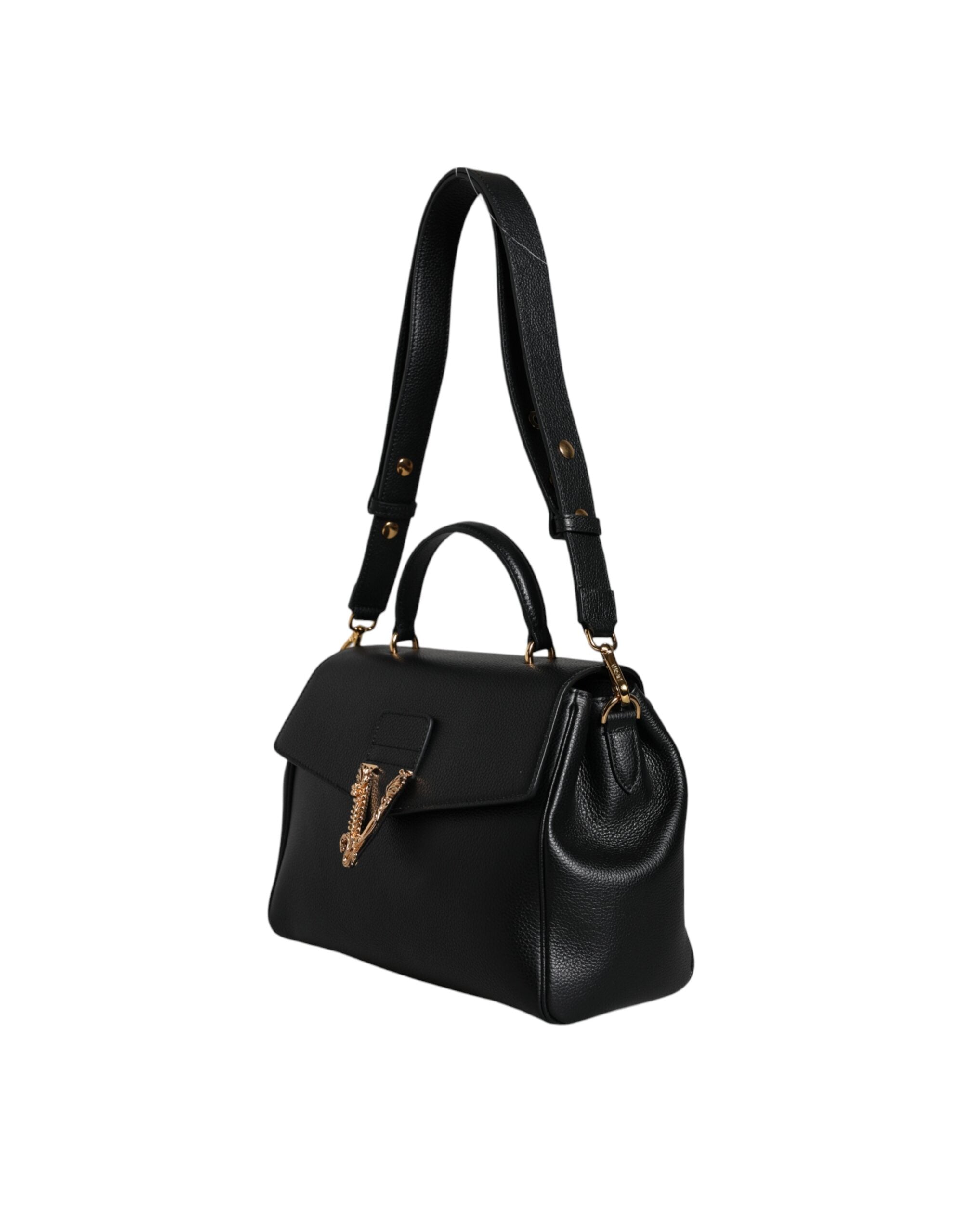 Bolso bandolera Versace de piel de becerro granulada con asa superior en color negro
