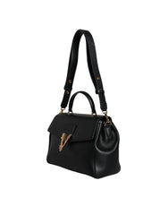 Bolso bandolera Versace de piel de becerro granulada con asa superior en color negro