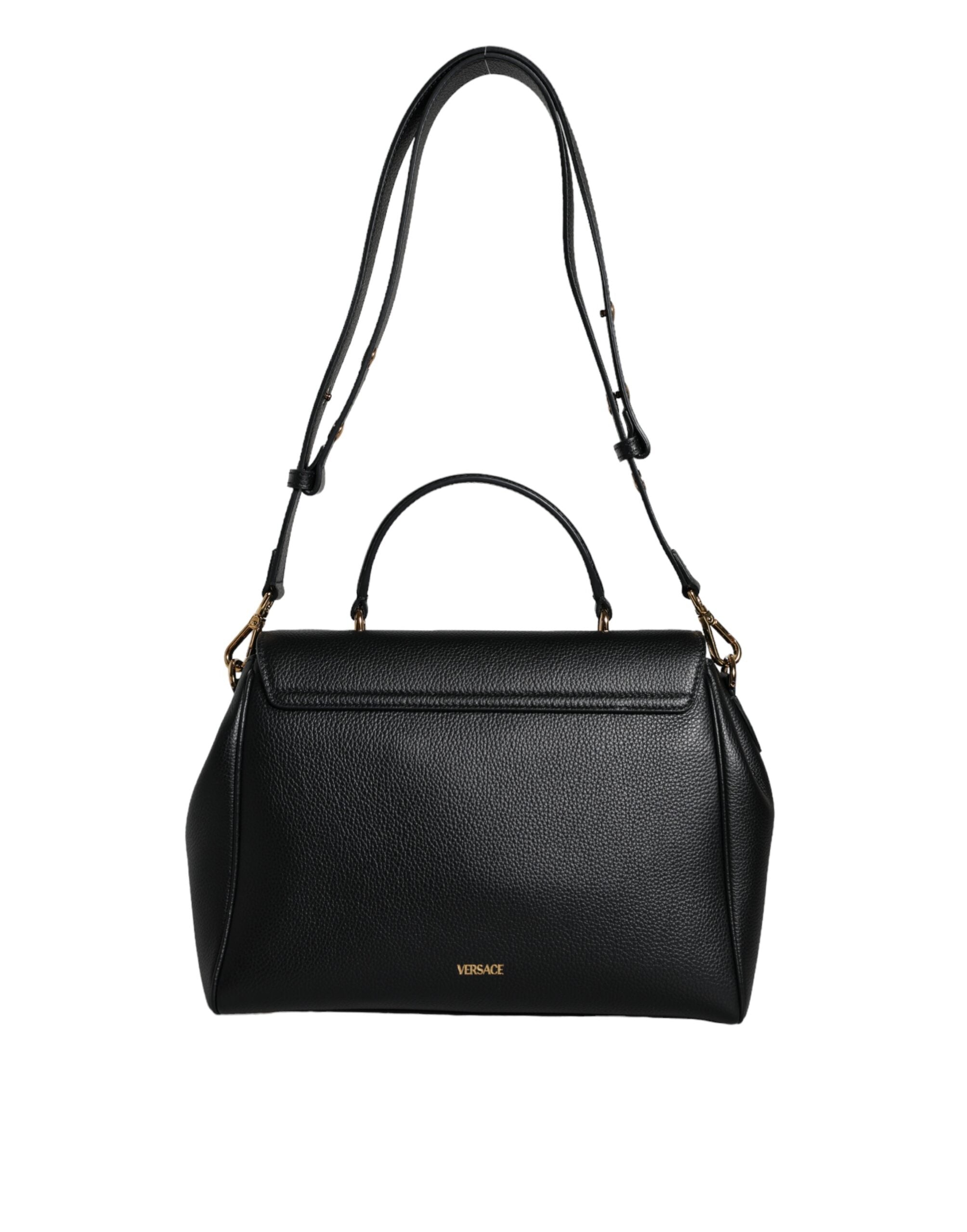 Bolso bandolera Versace de piel de becerro granulada con asa superior en color negro