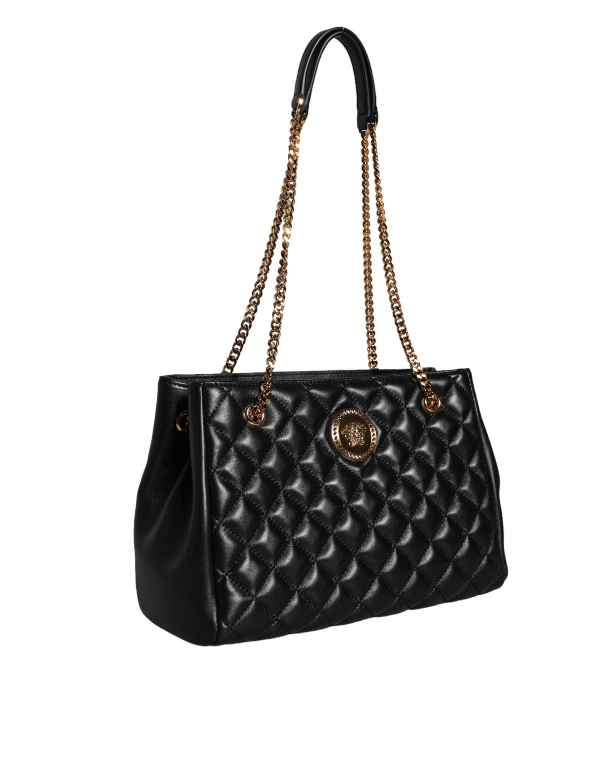 Bolso Versace de piel napa acolchada negra con correa de cadena para el hombro