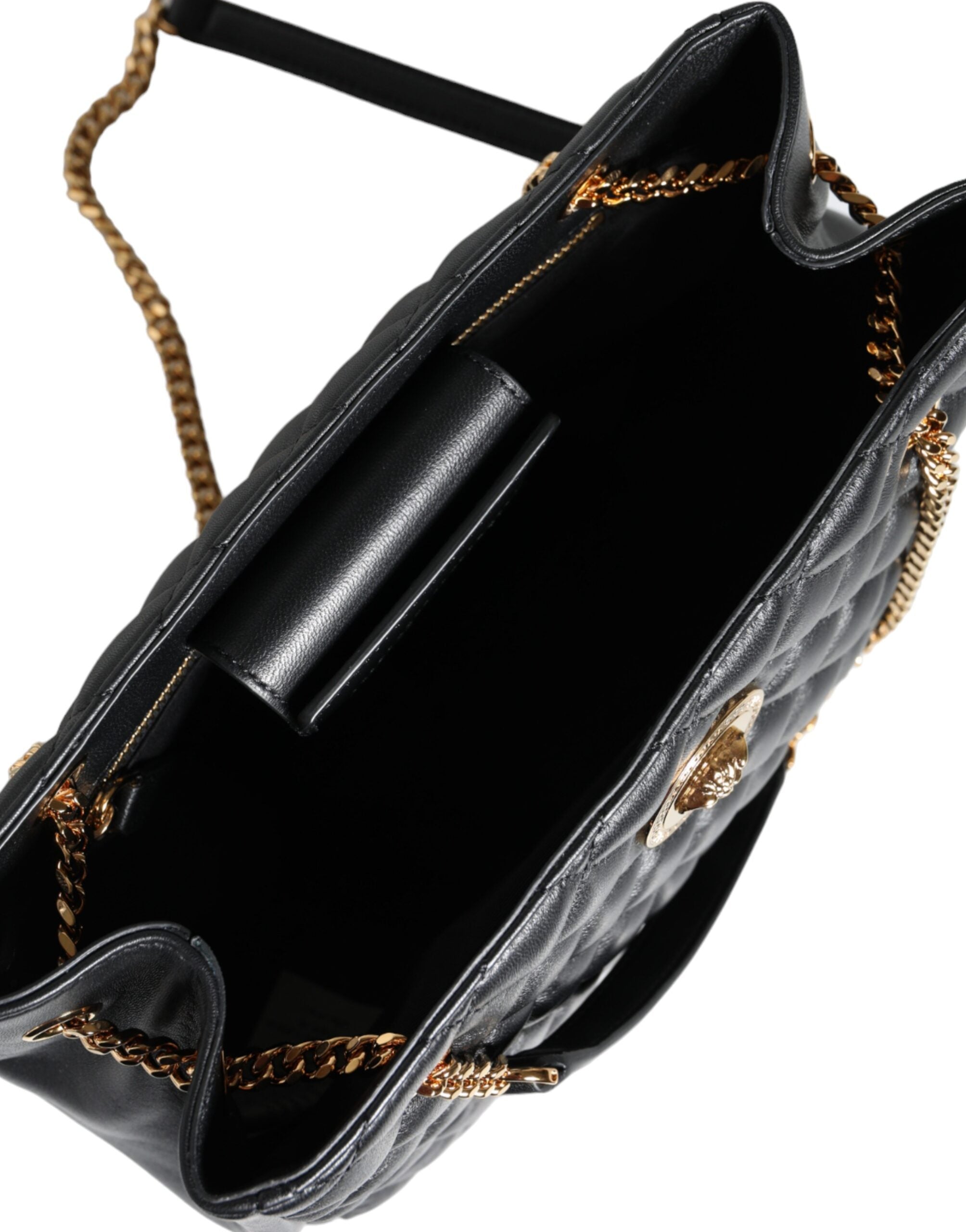 Bolso Versace de piel napa acolchada negra con correa de cadena para el hombro