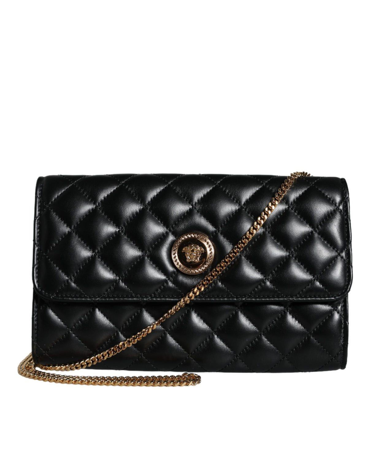 Bolso bandolera Versace de piel napa acolchada negra