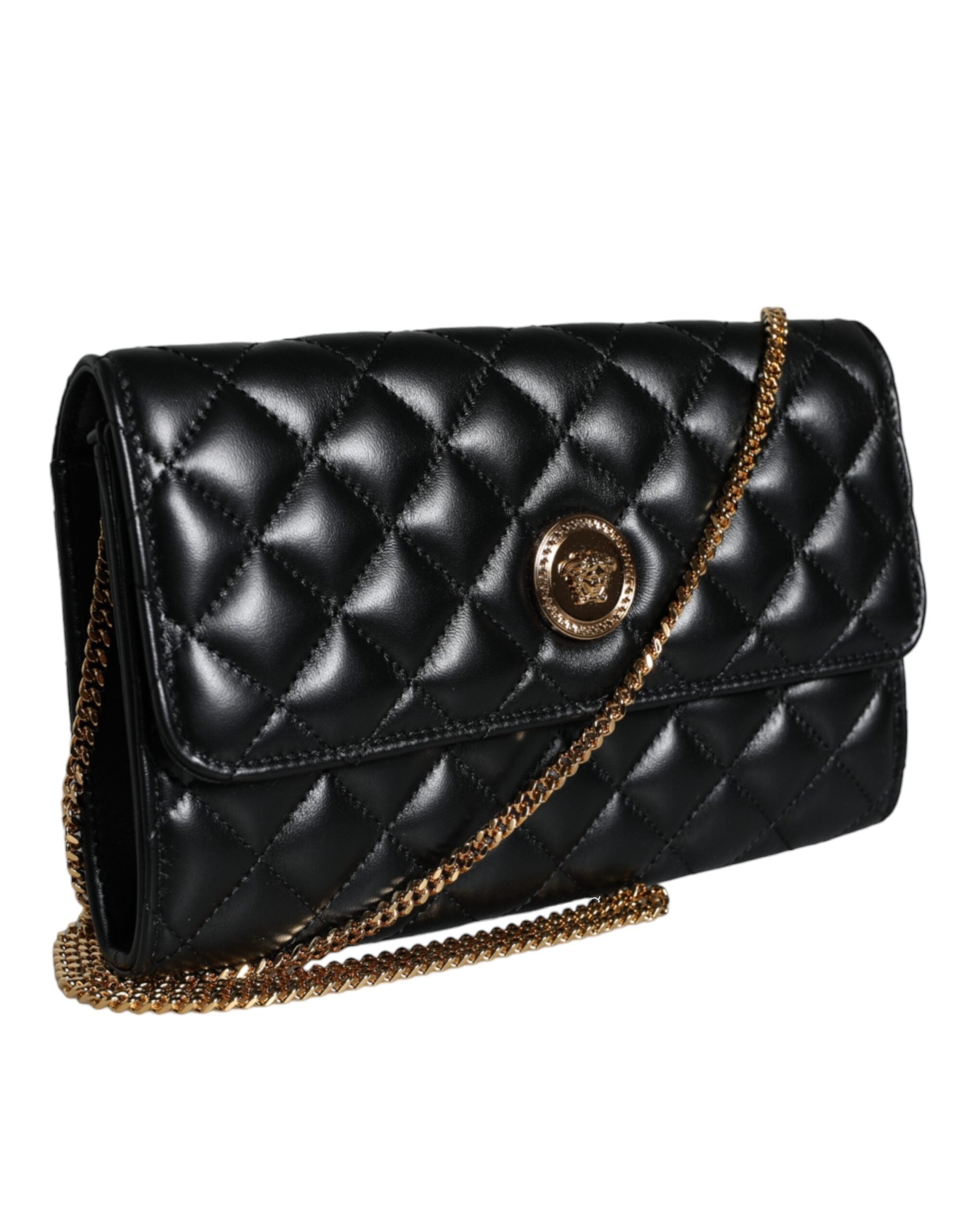 Bolso bandolera Versace de piel napa acolchada negra