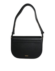 Bolso bandolera Versace de piel de becerro granulada negra con logotipo