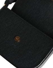 Bolso bandolera Versace de piel de becerro granulada negra con logotipo