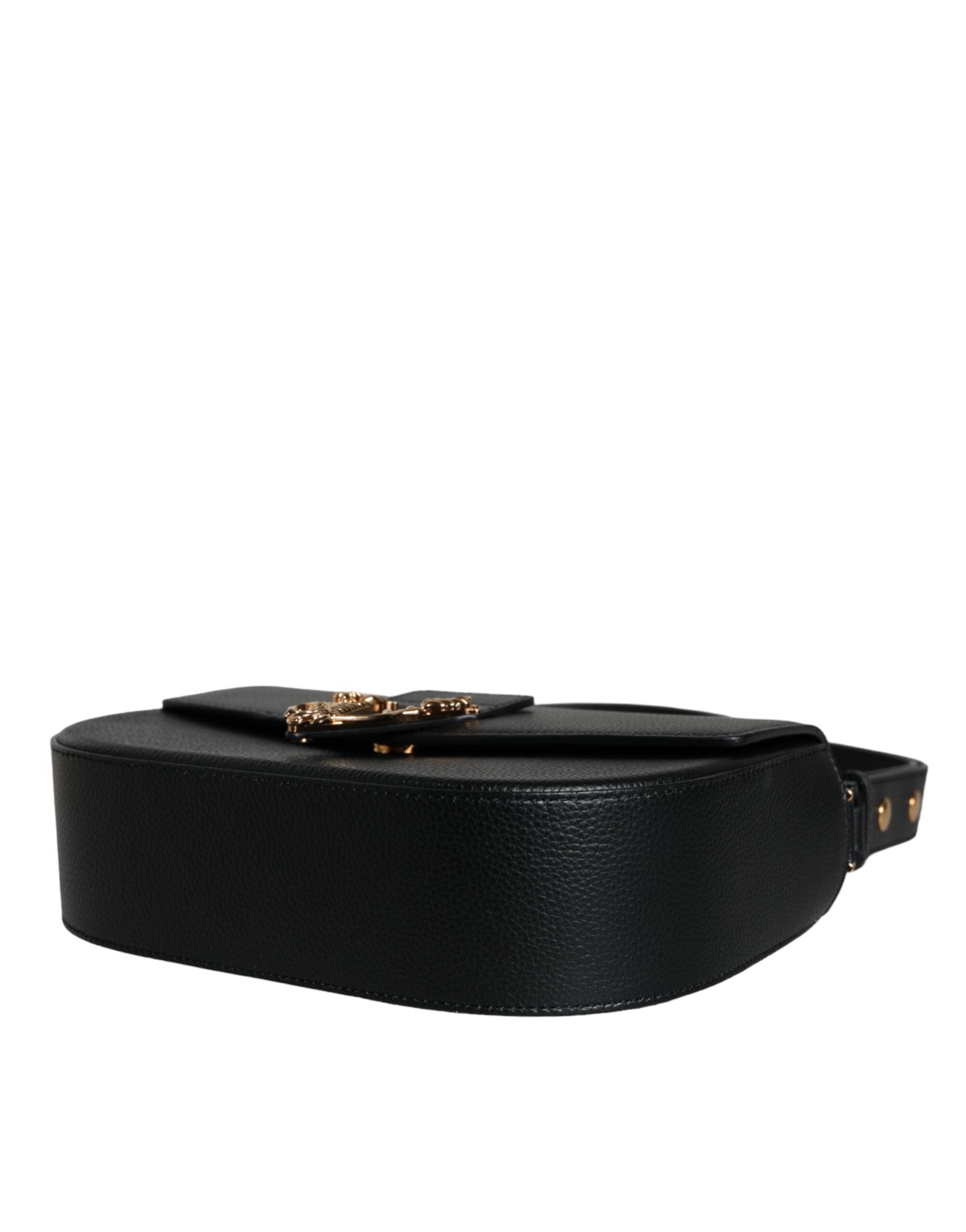 Bolso bandolera Versace de piel de becerro granulada negra con logotipo