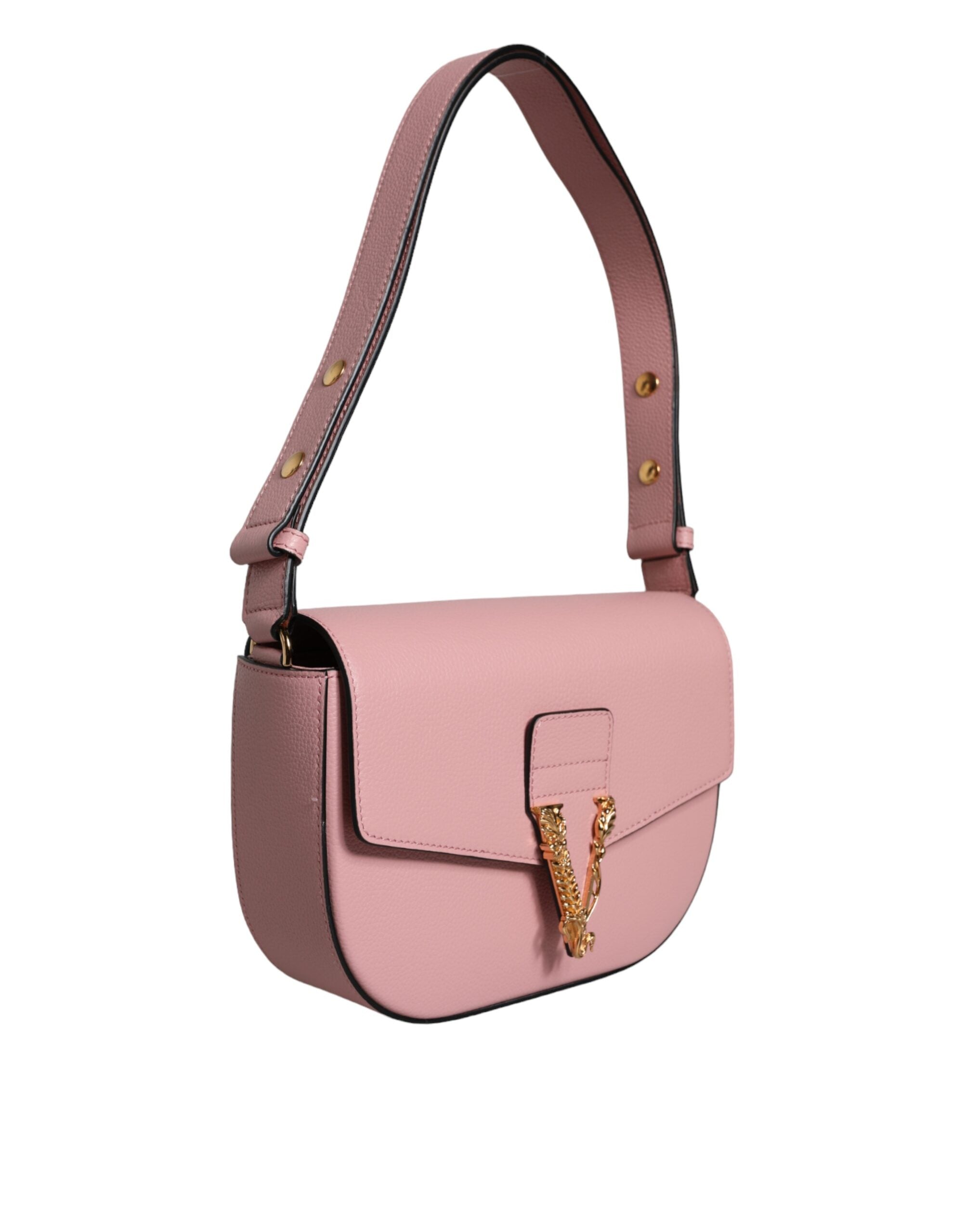 Bolso bandolera Versace de piel de becerro granulada rosa con logotipo