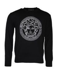 Suéter negro de cuello redondo con bordado de Medusa de Versace
