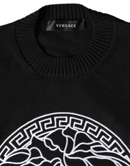 Suéter negro de cuello redondo con bordado de Medusa de Versace