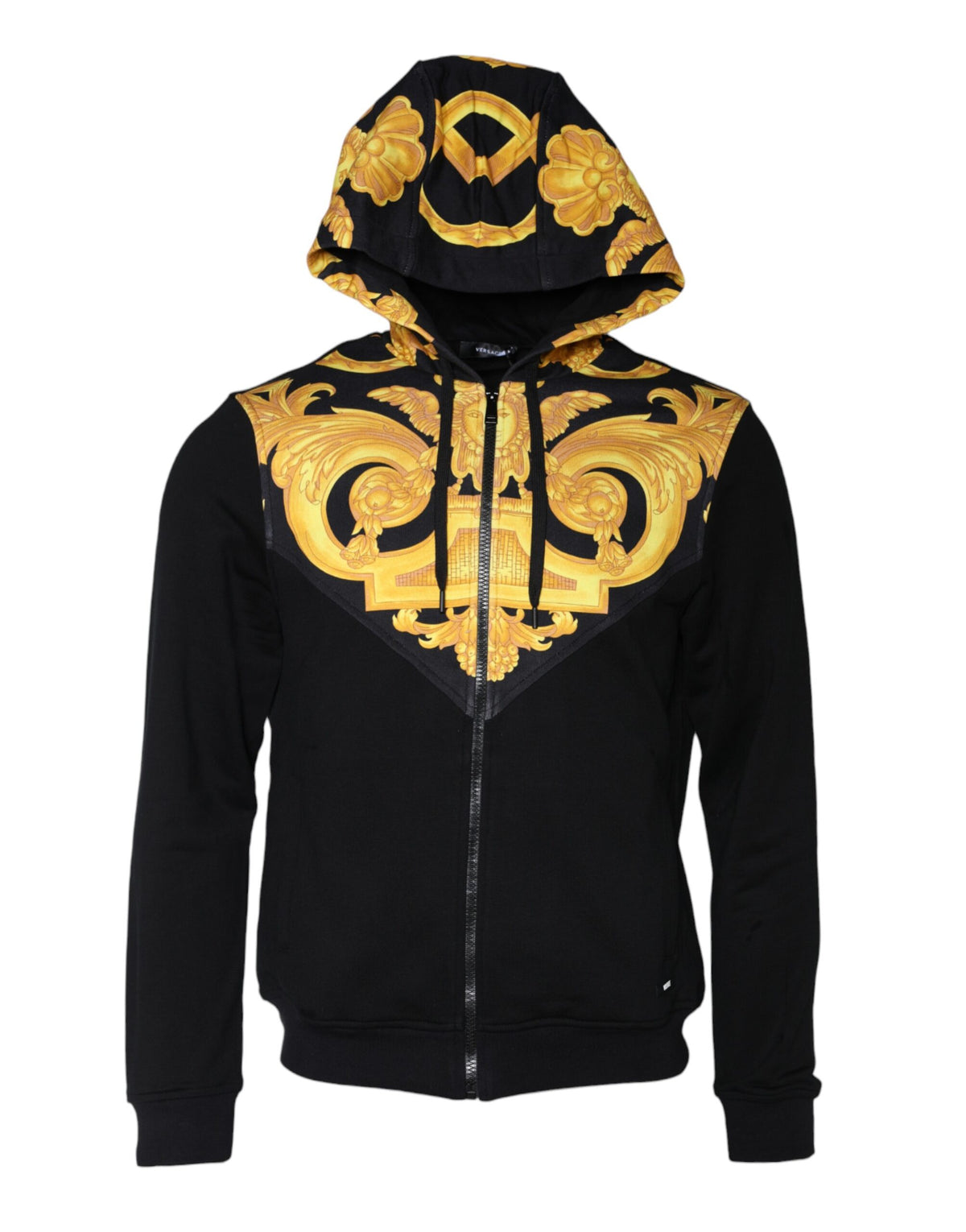 Sudadera con capucha y cremallera completa de algodón con estampado de Medusa en negro de Versace