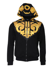 Sudadera con capucha y cremallera completa de algodón con estampado de Medusa en negro de Versace