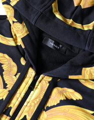 Sudadera con capucha y cremallera completa de algodón con estampado de Medusa en negro de Versace