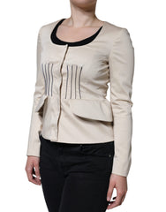 Chaqueta blazer de algodón beige de manga larga y cuello redondo de Valentino