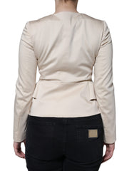 Chaqueta blazer de algodón beige de manga larga y cuello redondo de Valentino