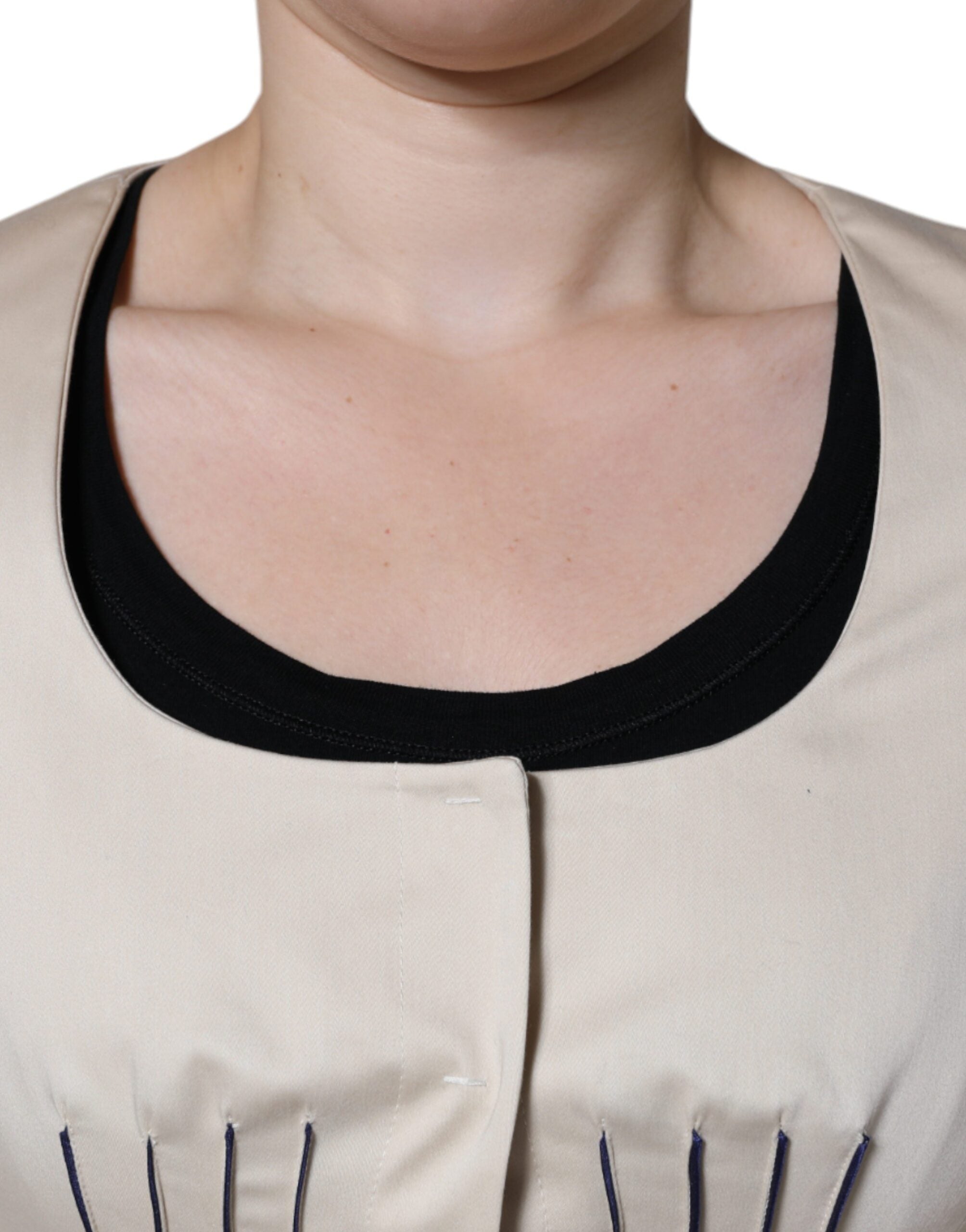 Chaqueta blazer de algodón beige de manga larga y cuello redondo de Valentino