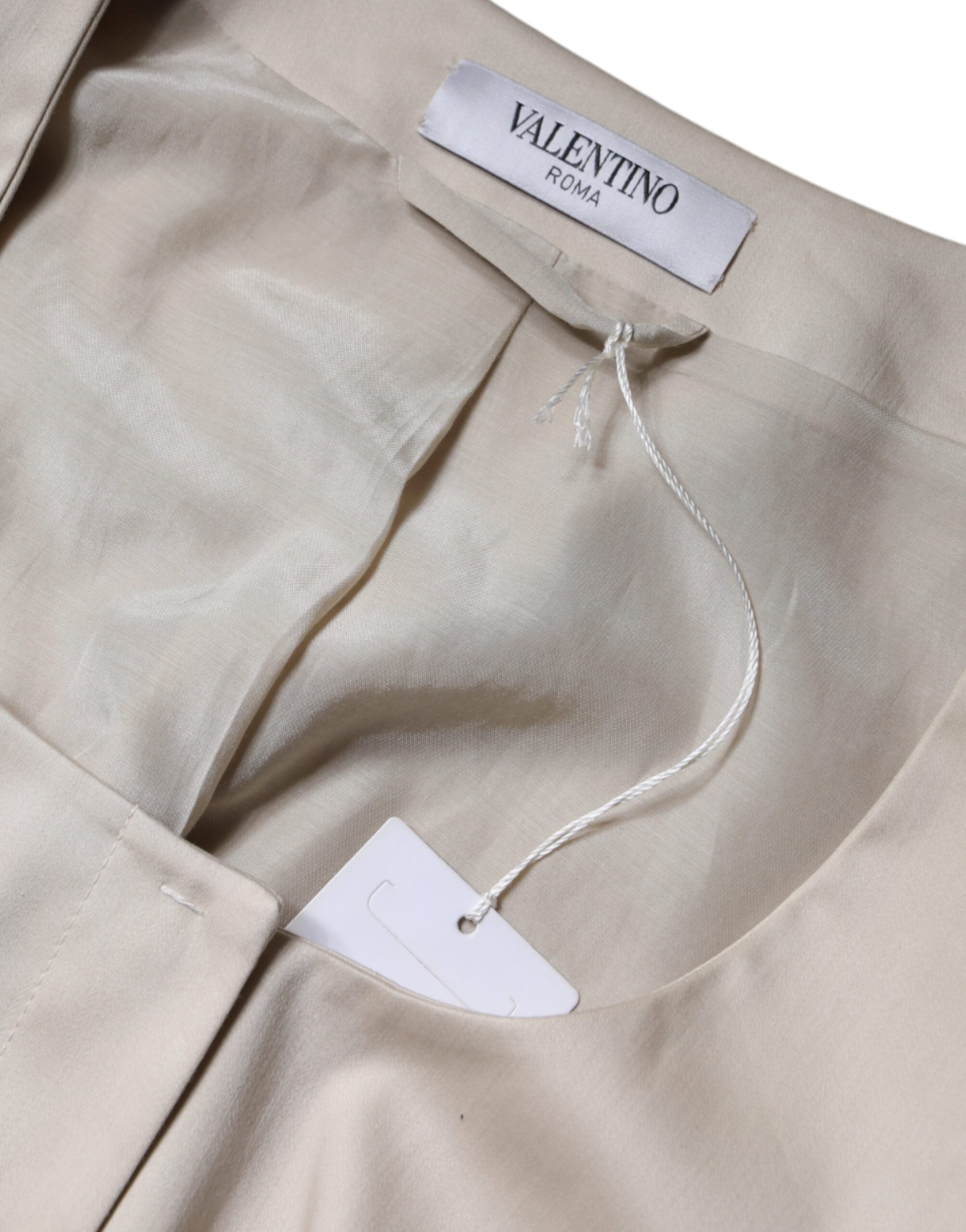 Chaqueta blazer de algodón beige de manga larga y cuello redondo de Valentino