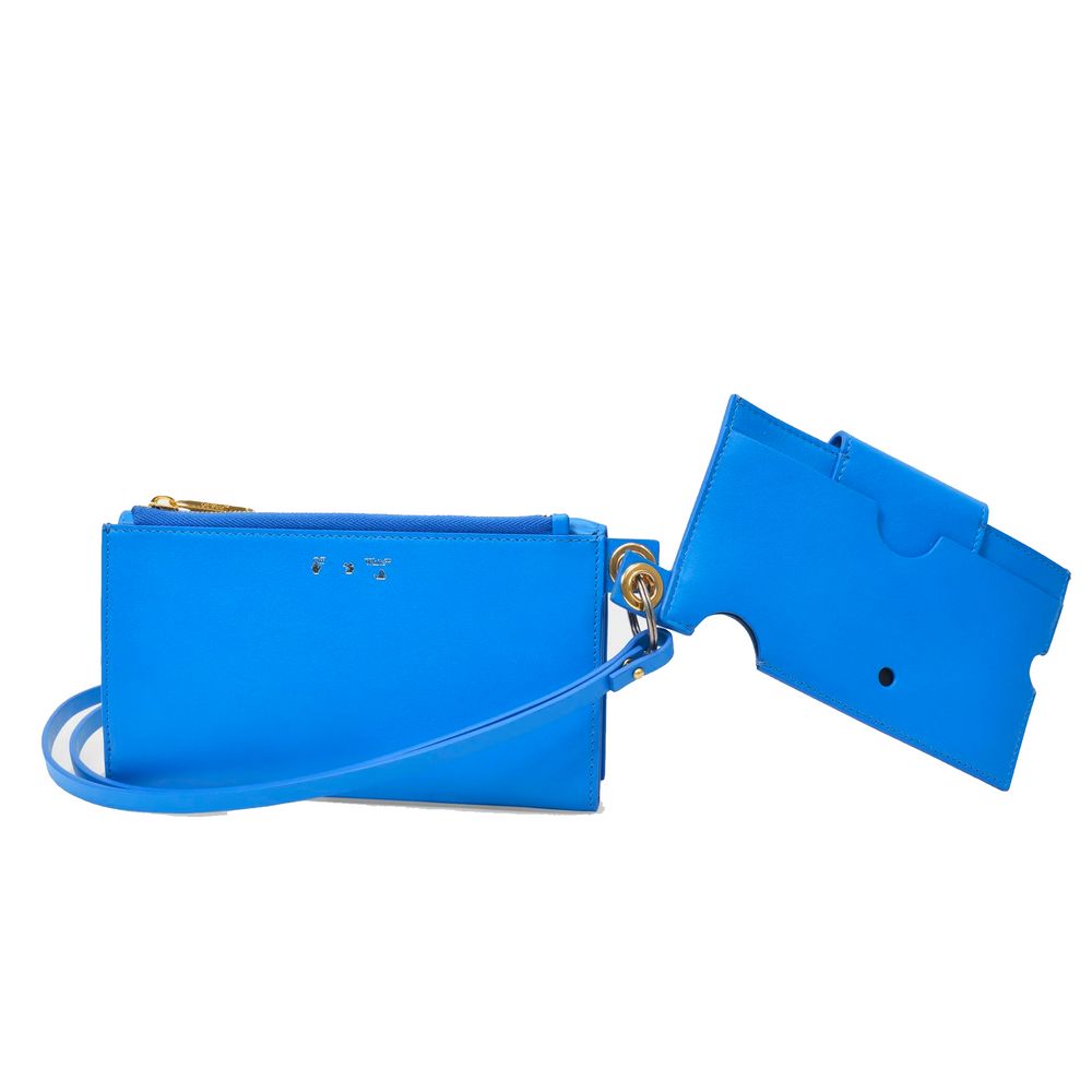Bolso de hombro de piel azul blanquecino