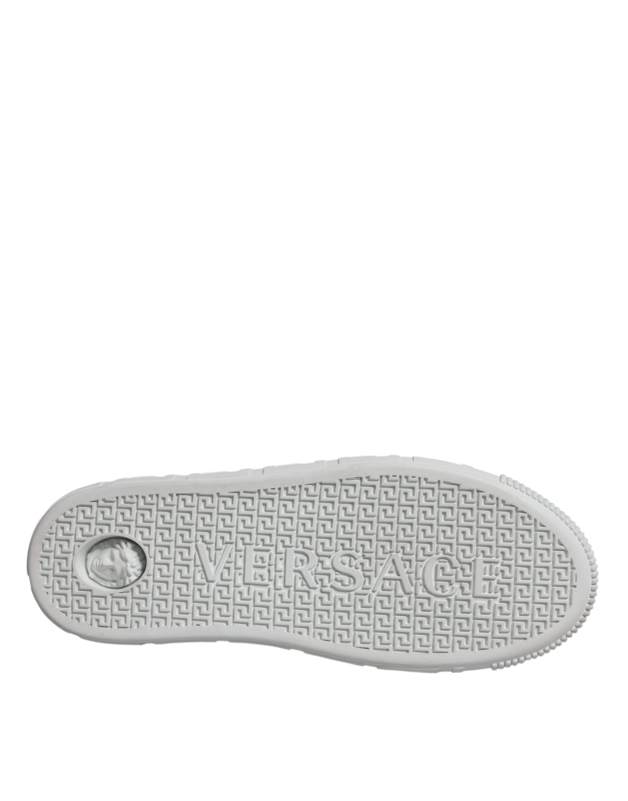 Zapatillas Versace de caña baja con plataforma y estampado de Greca en blanco y rosa
