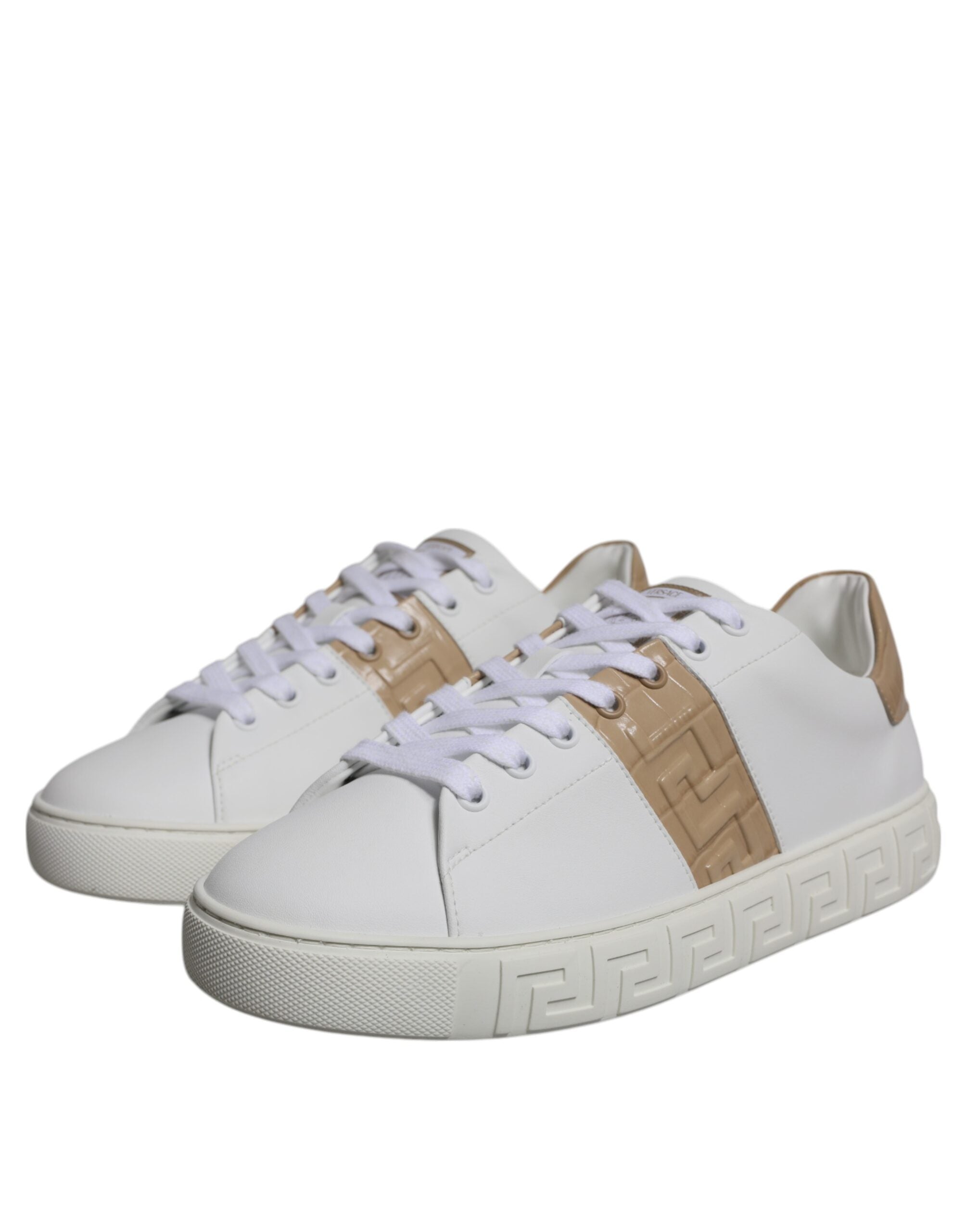 Zapatillas Versace de caña baja de TPU con estampado Greca en blanco y marrón para hombre