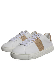 Zapatillas Versace de caña baja de TPU con estampado Greca en blanco y marrón para hombre