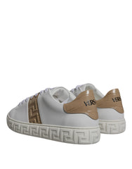 Zapatillas Versace de caña baja de TPU con estampado Greca en blanco y marrón para hombre