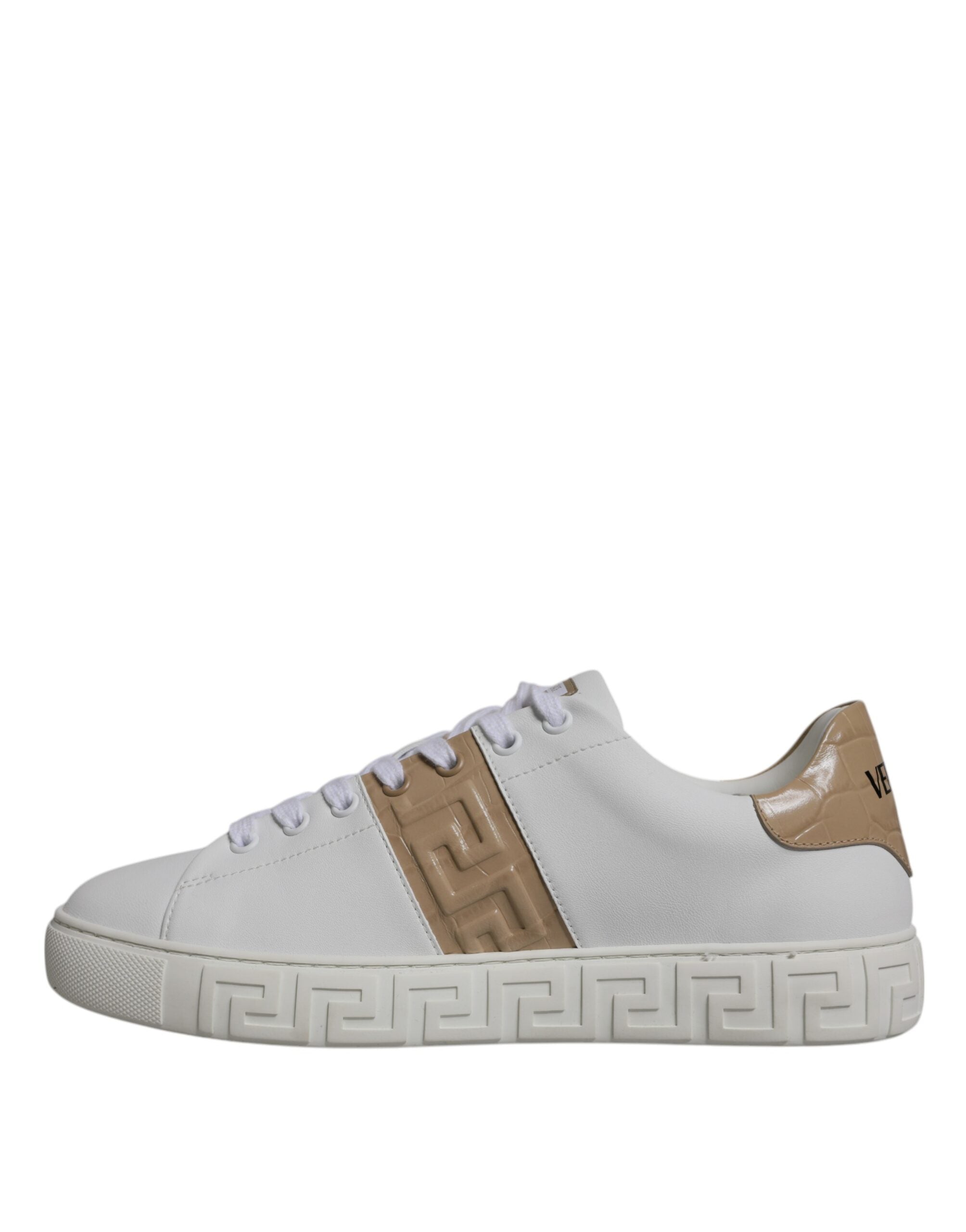 Zapatillas Versace de caña baja de TPU con estampado Greca en blanco y marrón para hombre