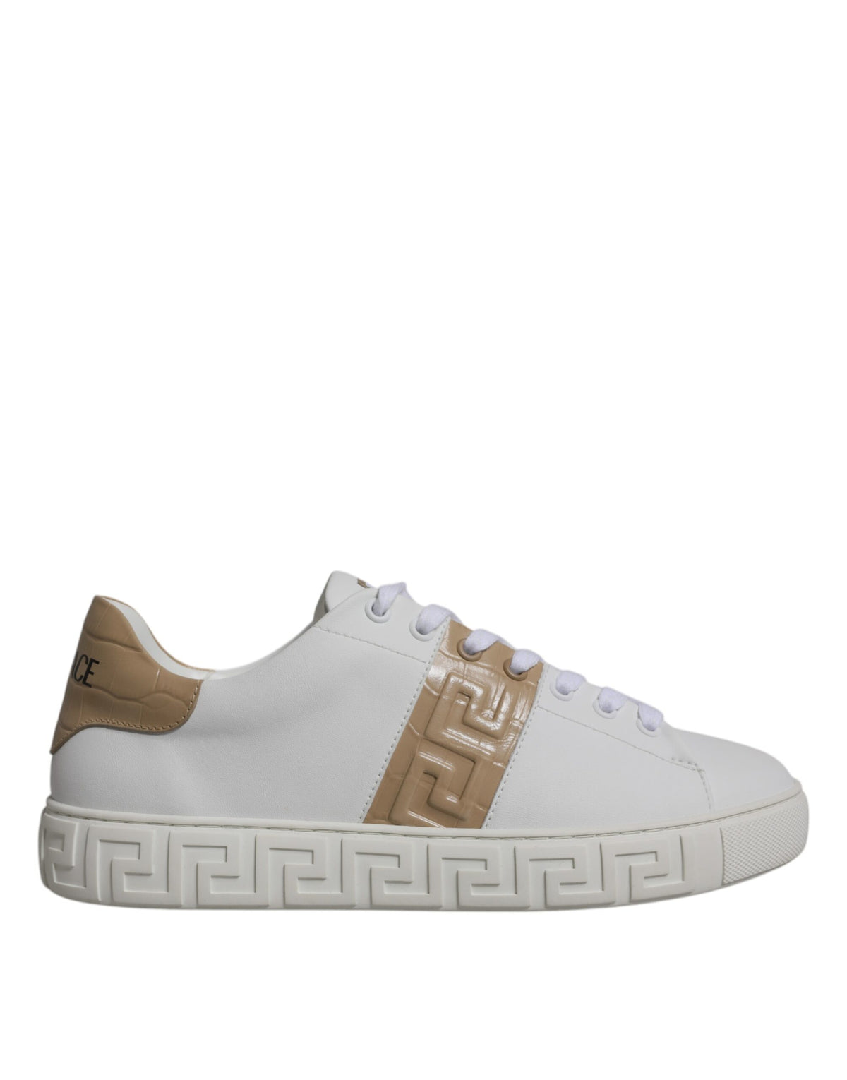 Zapatillas Versace de caña baja de TPU con estampado Greca en blanco y marrón para hombre