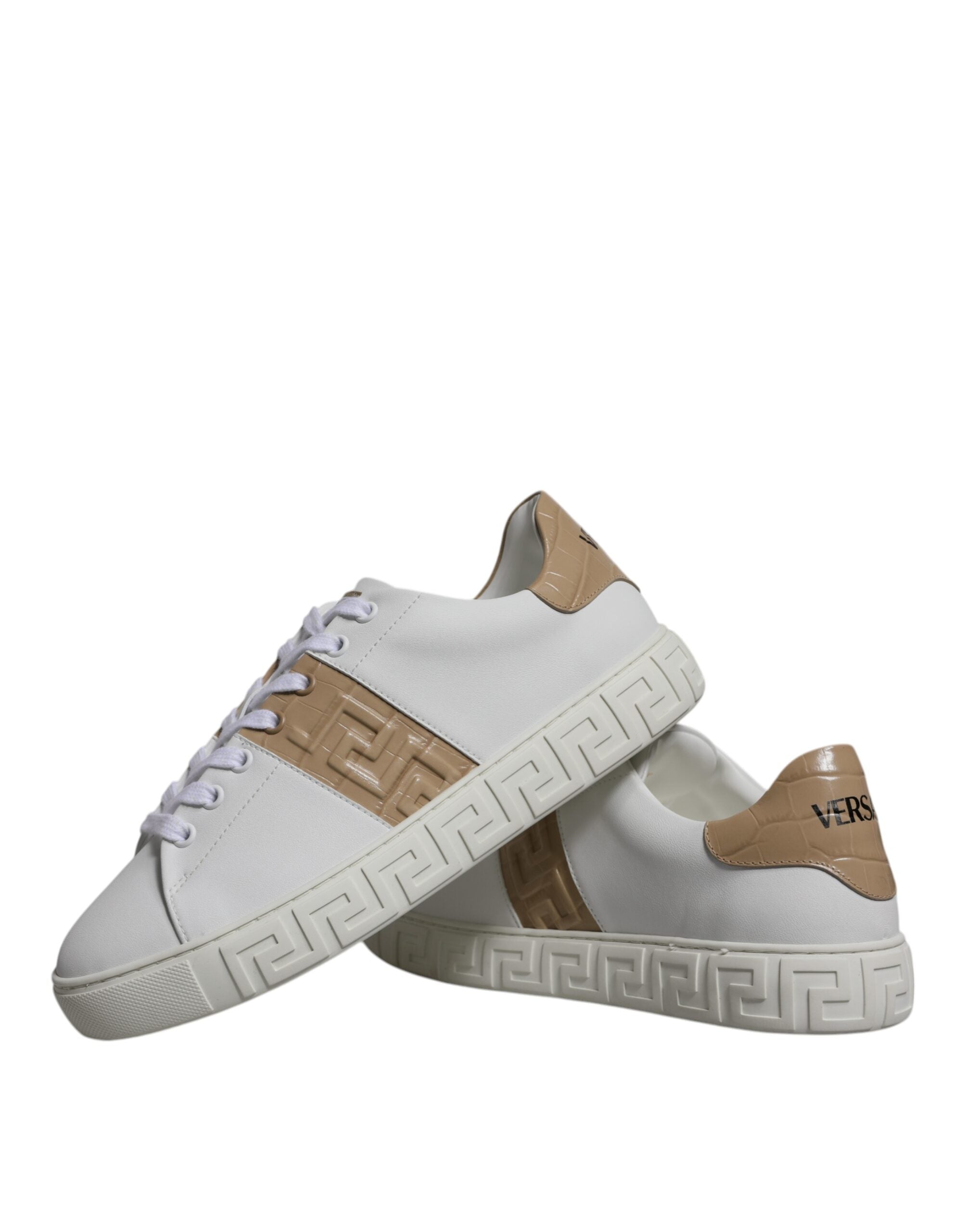 Zapatillas Versace de caña baja de TPU con estampado Greca en blanco y marrón para hombre
