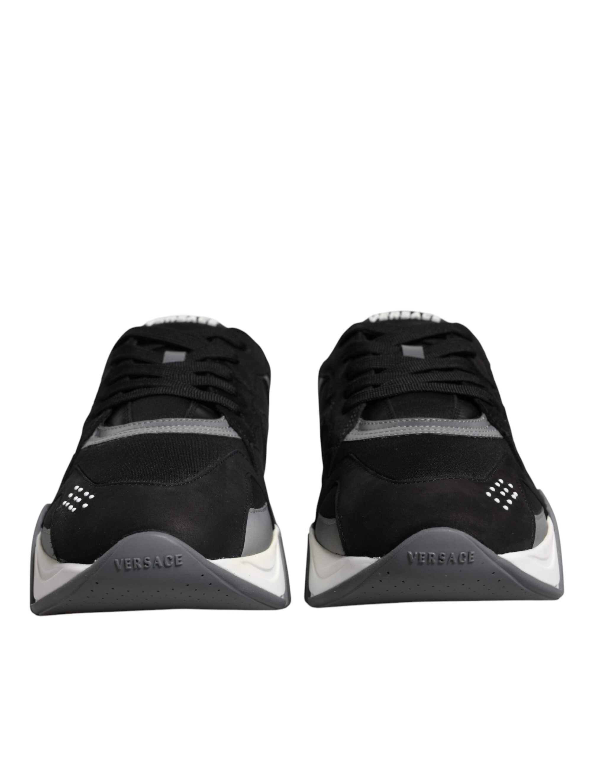 Zapatillas bajas gruesas de neopreno y cuero negro de Versace Squalo Shoes