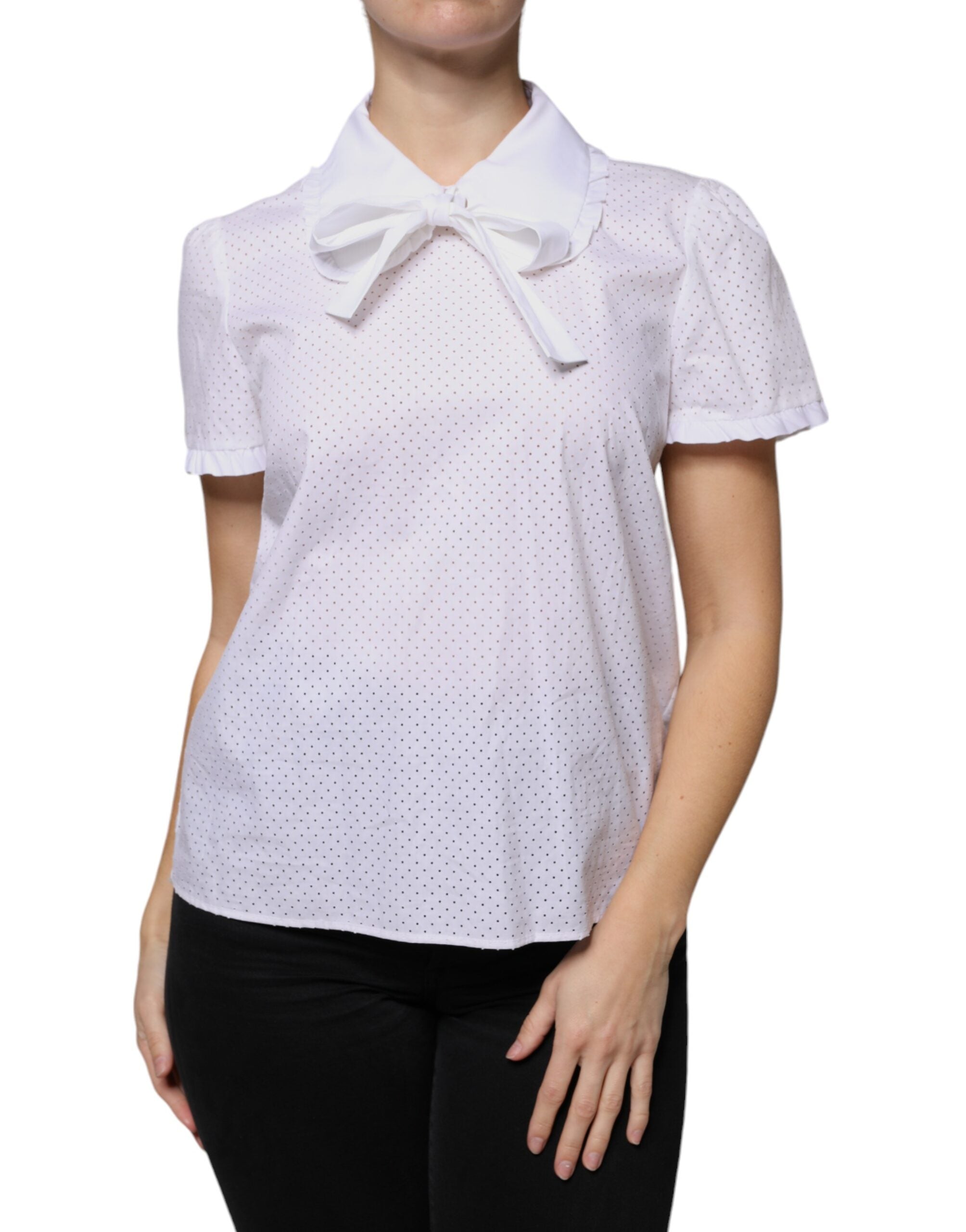 Blusa de algodón blanca con cuello y mangas cortas de Valentino