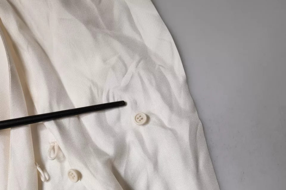 Blusa de manga larga con cuello Ascot de seda beige de Brunello Cucinelli