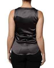 Camiseta sin mangas de mezcla de seda negra Brunello Cucinelli