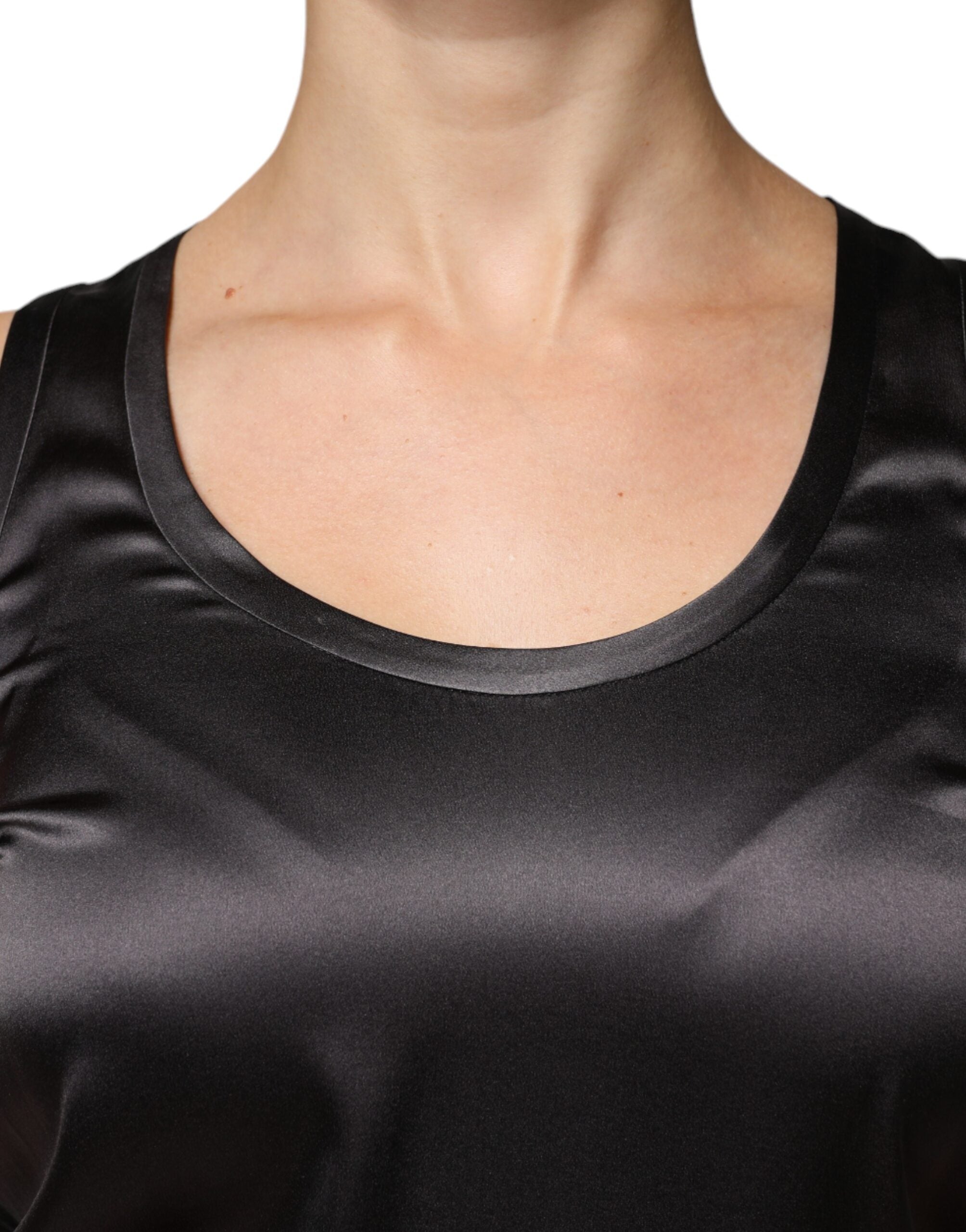 Camiseta sin mangas de mezcla de seda negra Brunello Cucinelli
