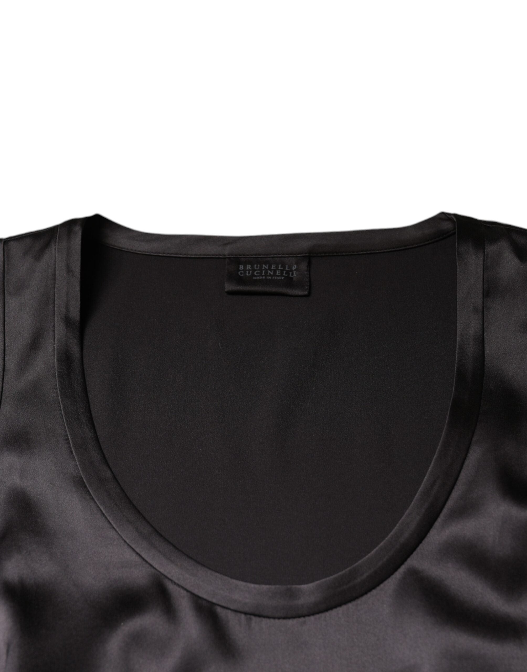 Camiseta sin mangas de mezcla de seda negra Brunello Cucinelli