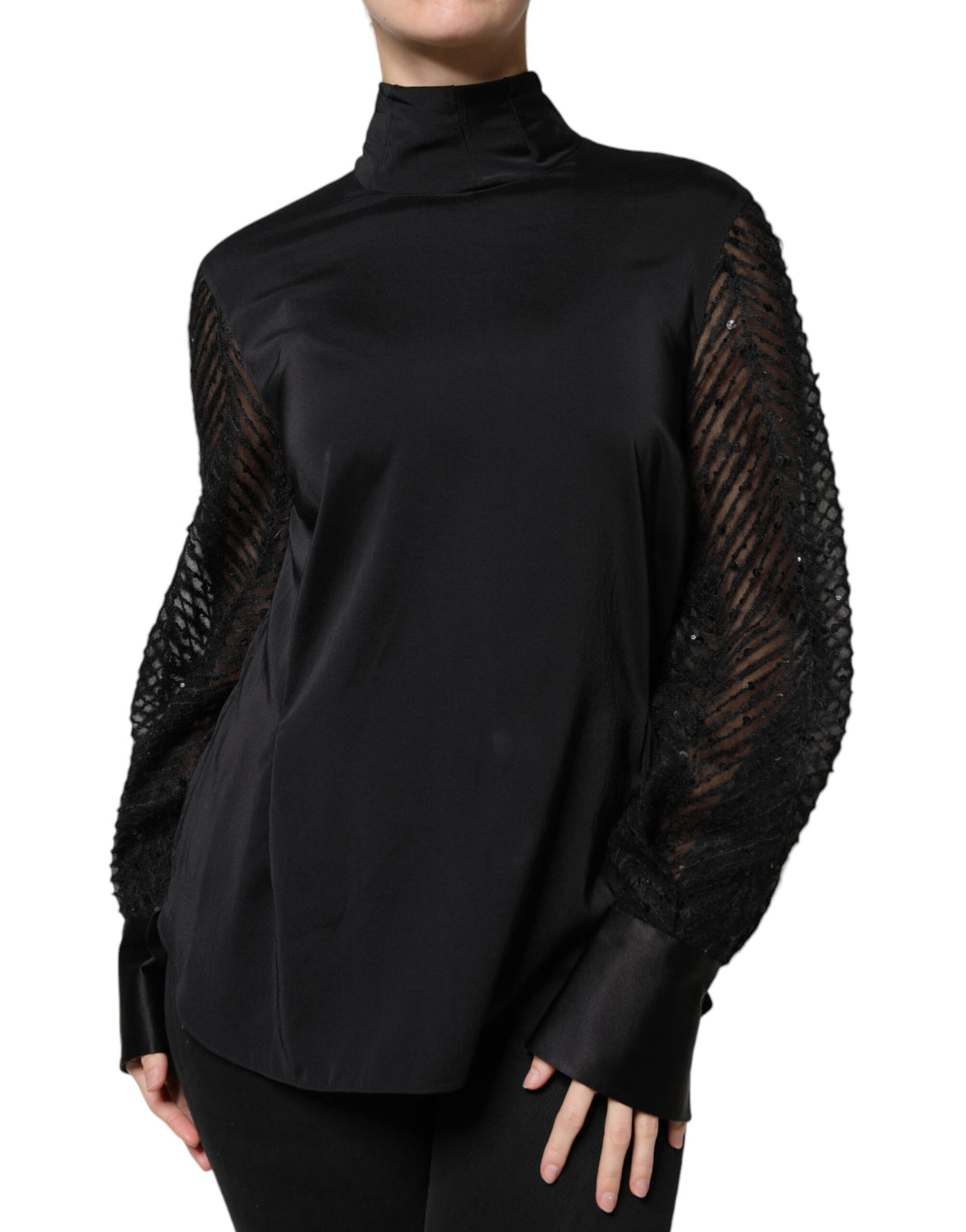 Blusa de manga larga en mezcla de seda negra de Brunello Cucinelli