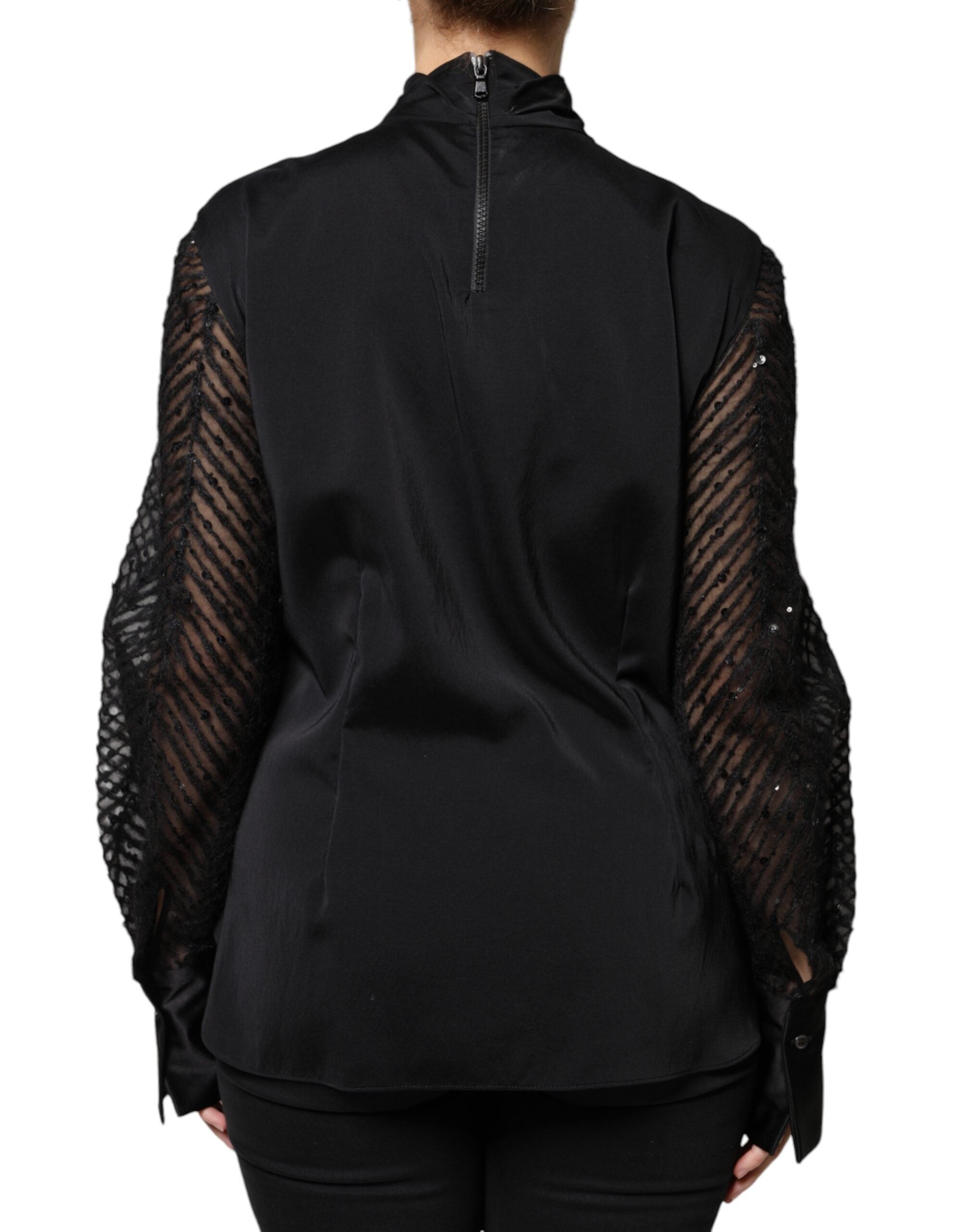 Blusa de manga larga en mezcla de seda negra de Brunello Cucinelli