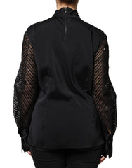 Blusa de manga larga en mezcla de seda negra de Brunello Cucinelli