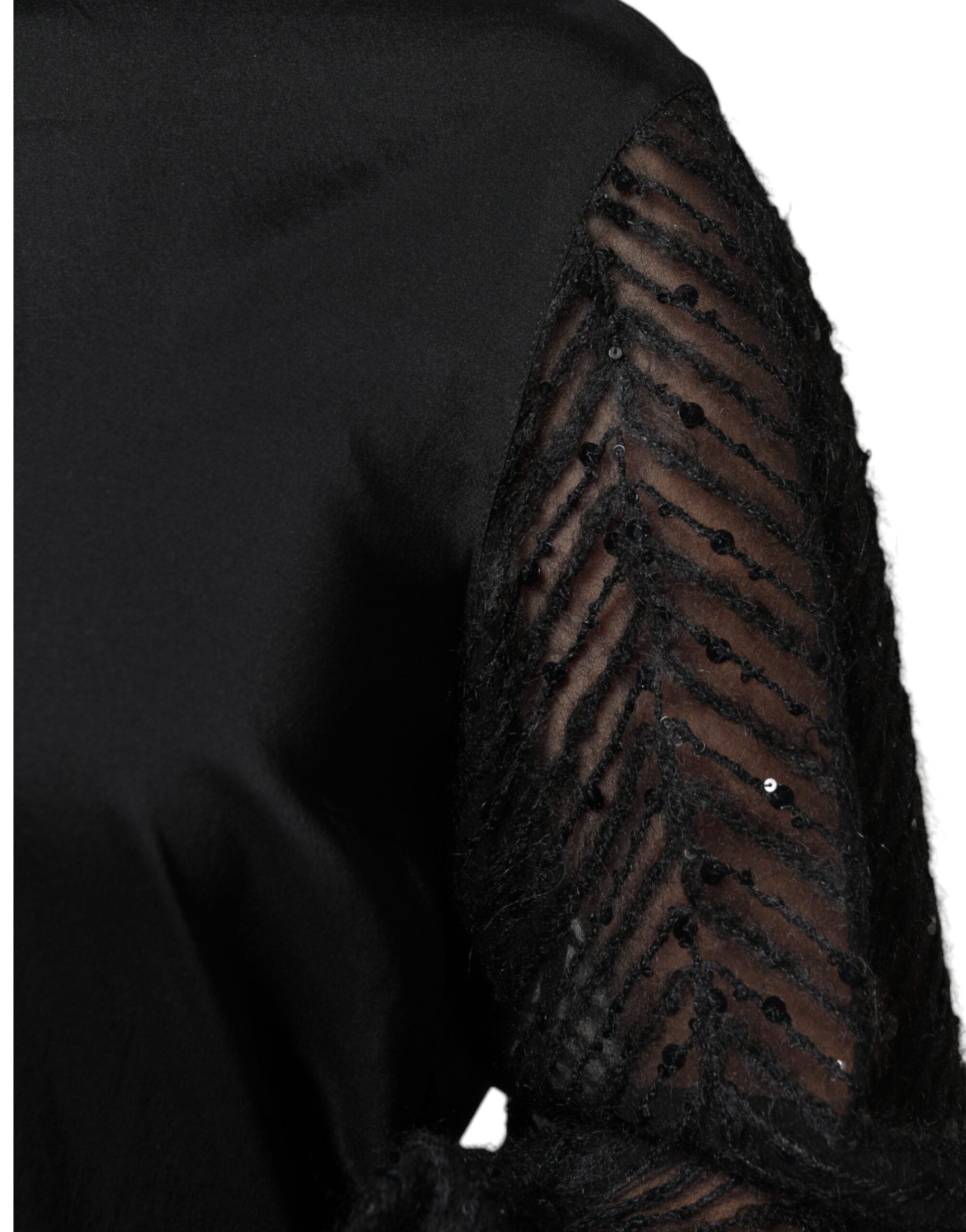 Blusa de manga larga en mezcla de seda negra de Brunello Cucinelli