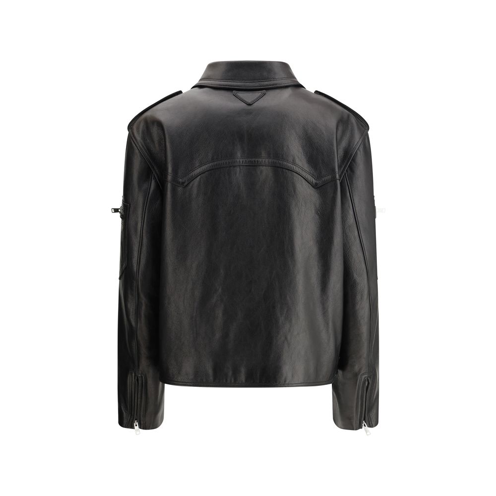 Chaqueta de cuero estilo motero de Prada
