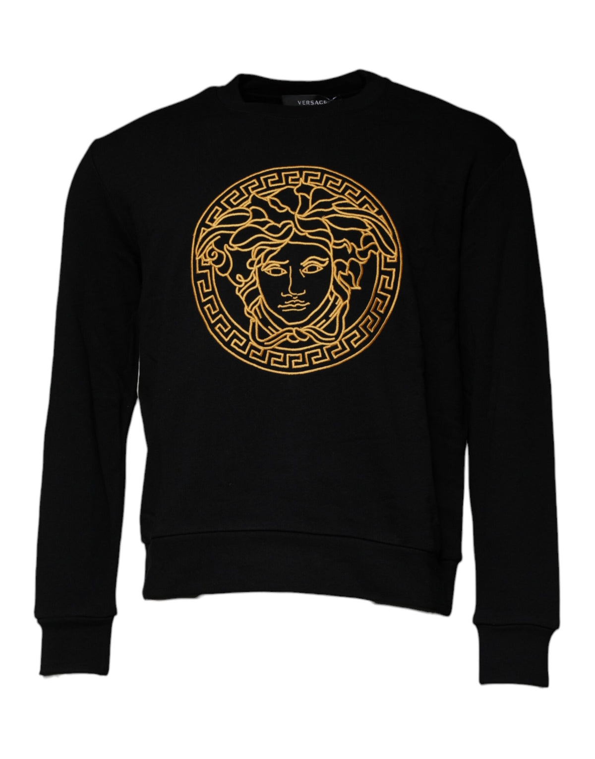 Suéter negro de cuello redondo con bordado de Medusa de Versace