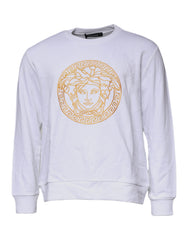 Suéter blanco de cuello redondo con bordado de Medusa de Versace