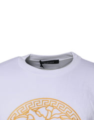 Suéter blanco de cuello redondo con bordado de Medusa de Versace