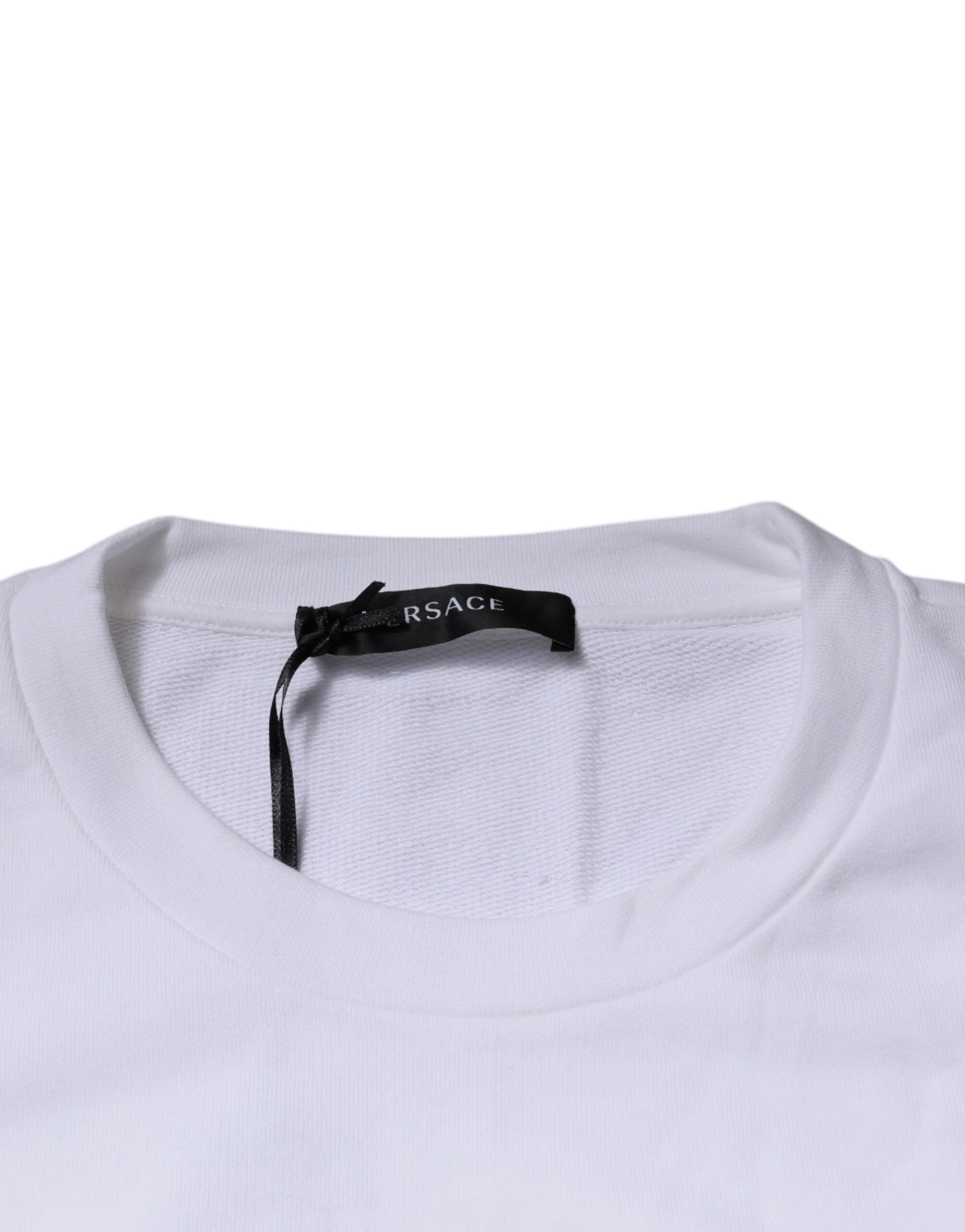 Suéter blanco de cuello redondo con bordado de Medusa de Versace