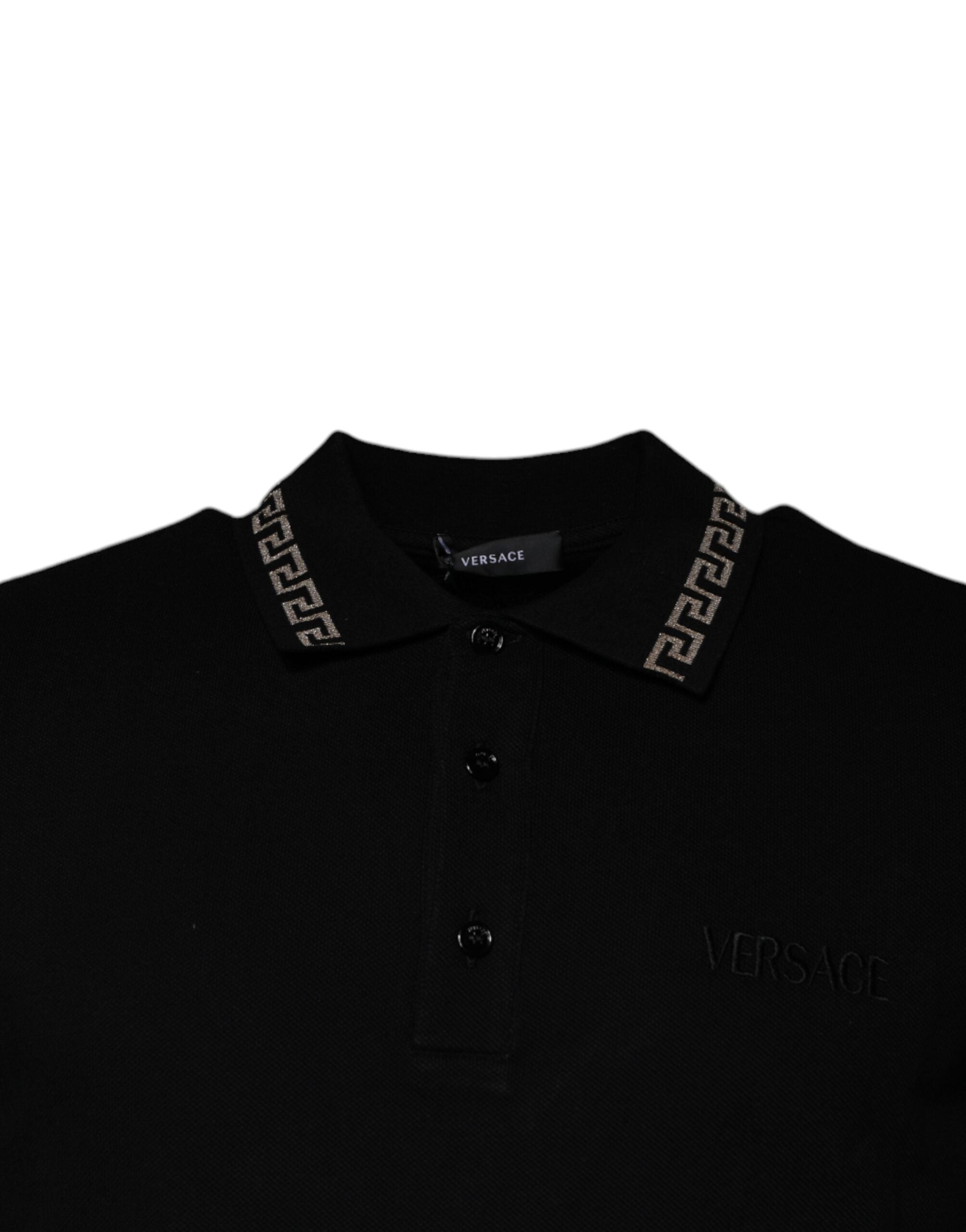 Polo de manga corta con cuello de viscosa negra de Versace