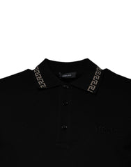 Polo de manga corta con cuello de viscosa negra de Versace