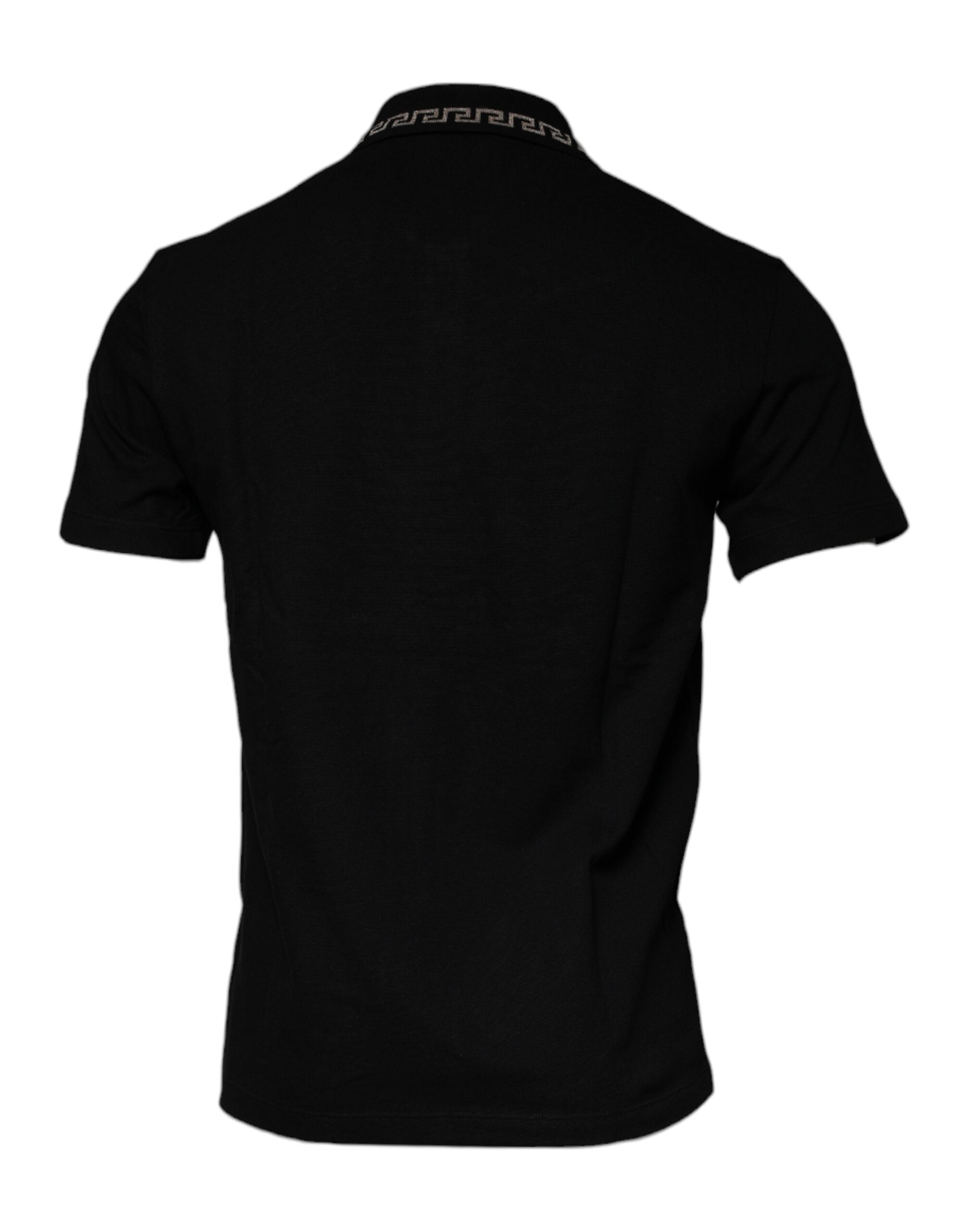 Polo de manga corta con cuello de viscosa negra de Versace