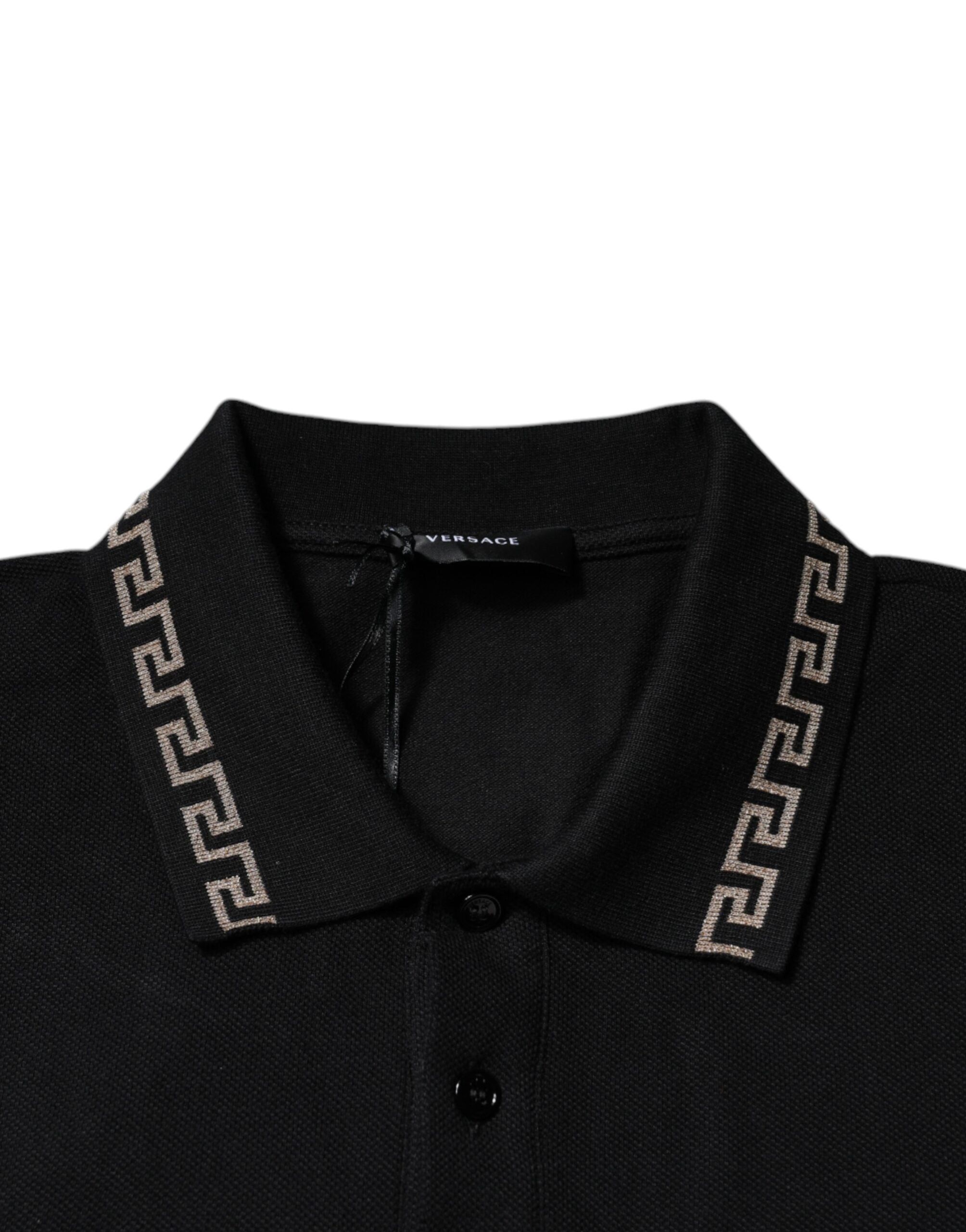 Polo de manga corta con cuello de viscosa negra de Versace
